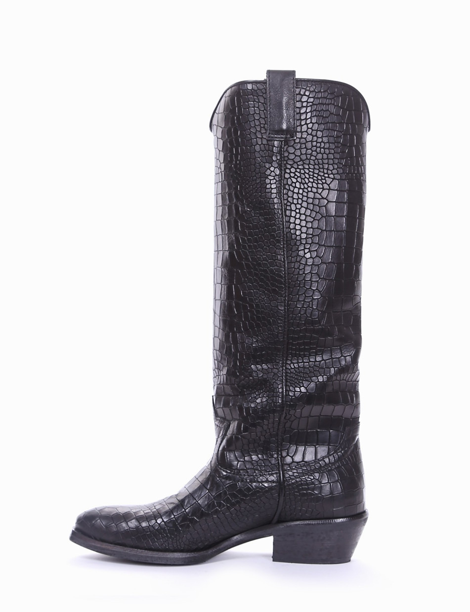 Botas de tacón bajo tacón 4 cm negro cuero