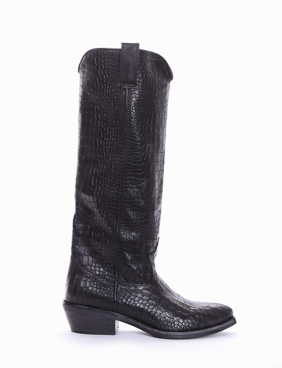 Botas de tacón bajo tacón 4 cm negro cuero