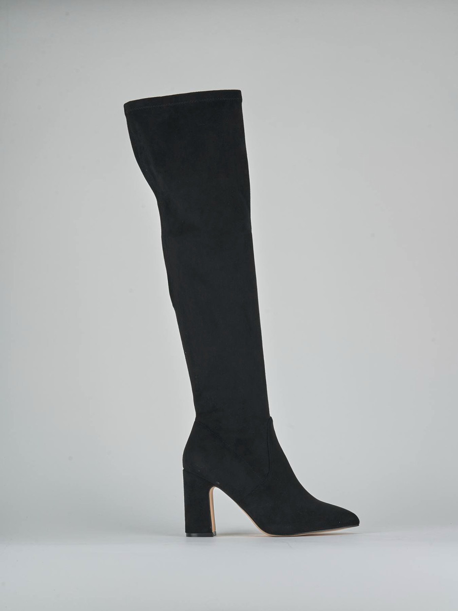Stivali tacco 9cm camoscio sostenible nero