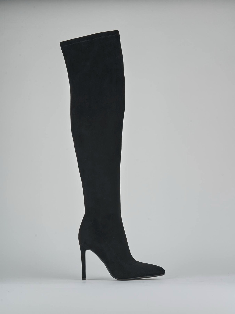 Botas de tacón alto tacón 10 cm negro camoscio sostenible