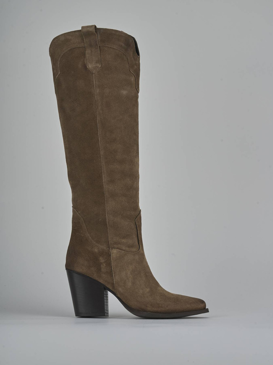 Stivali tacco 7cm camoscio beige