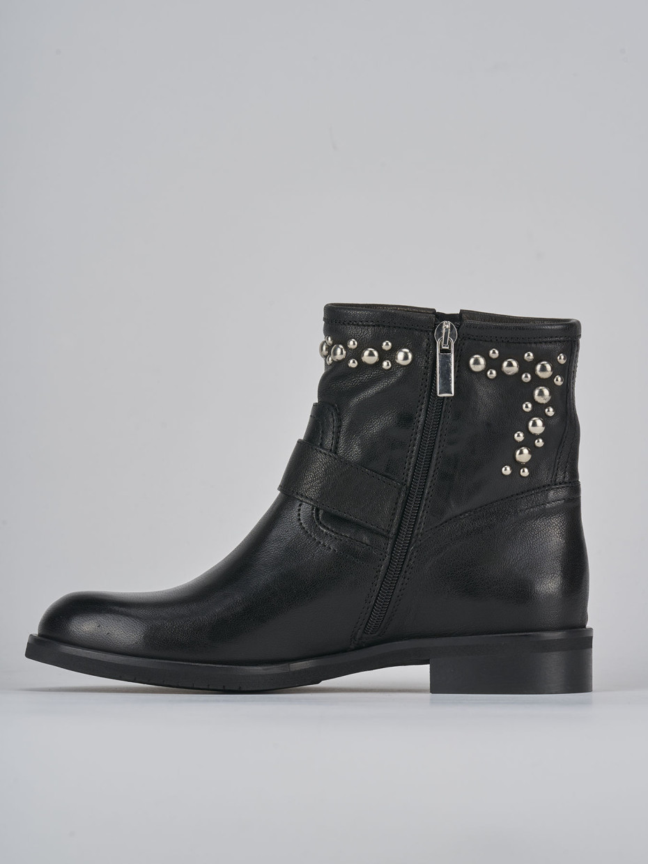Botines de tacón bajo tacón 1 cm negro cuero