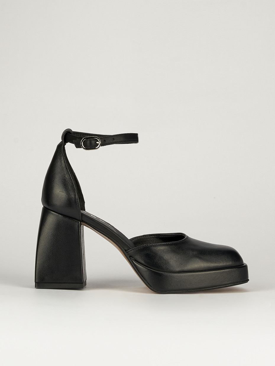 Zapatos de salón tacón 8 cm negro cuero