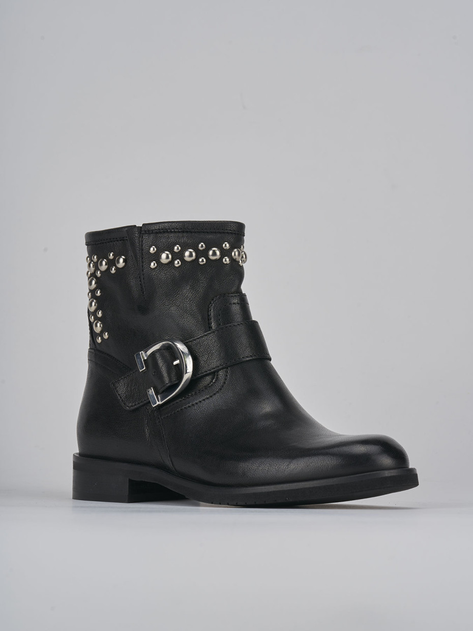 Botines de tacón bajo tacón 1 cm negro cuero
