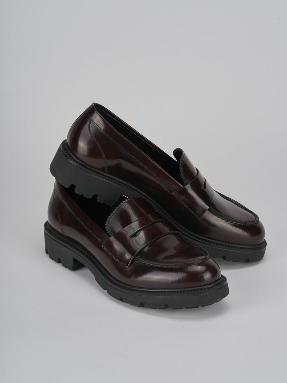 Mocasines tacón 2 cm marrón oscuro cuero