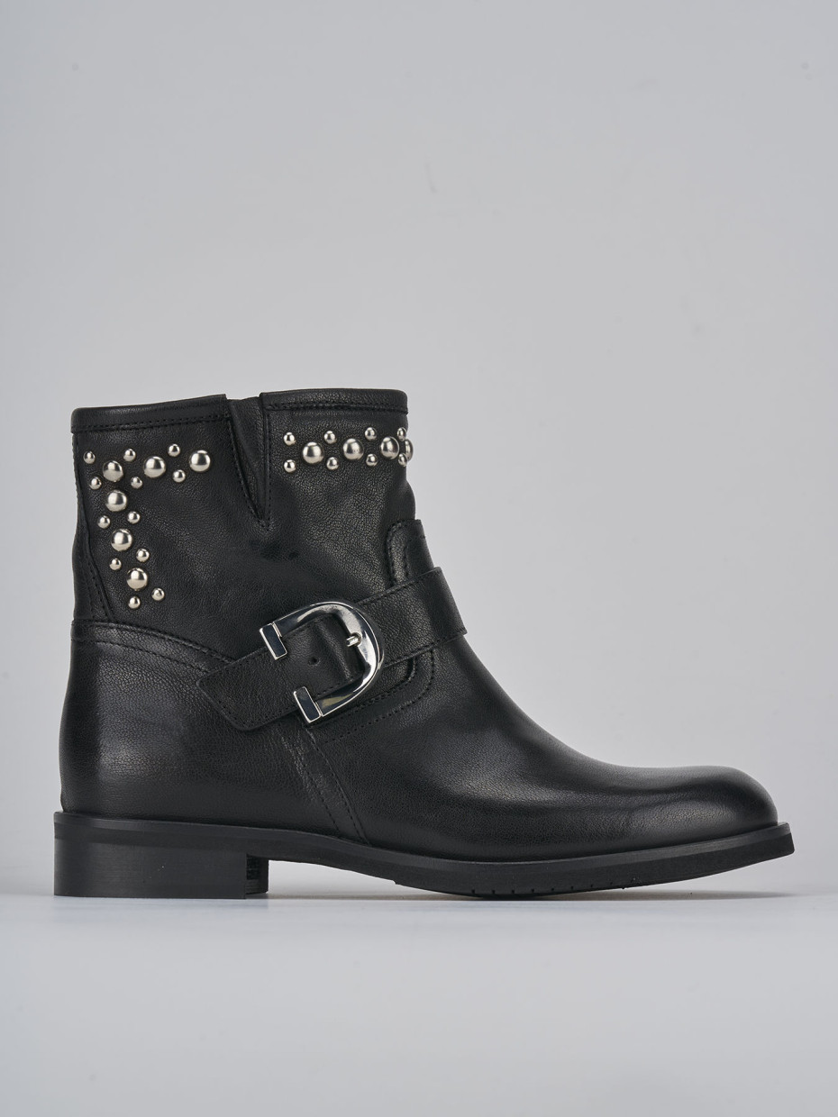 Botines de tacón bajo tacón 1 cm negro cuero