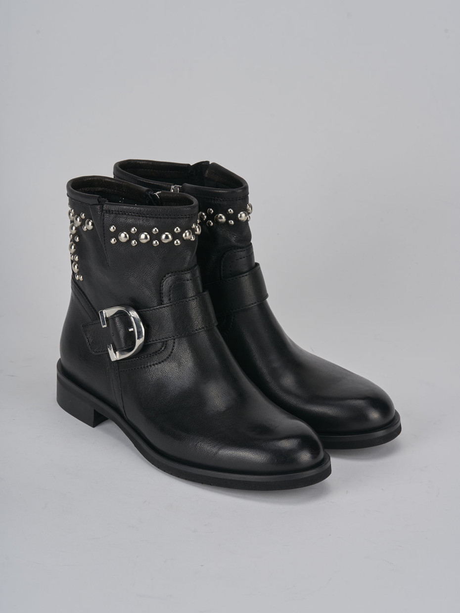 Botines de tacón bajo tacón 1 cm negro cuero