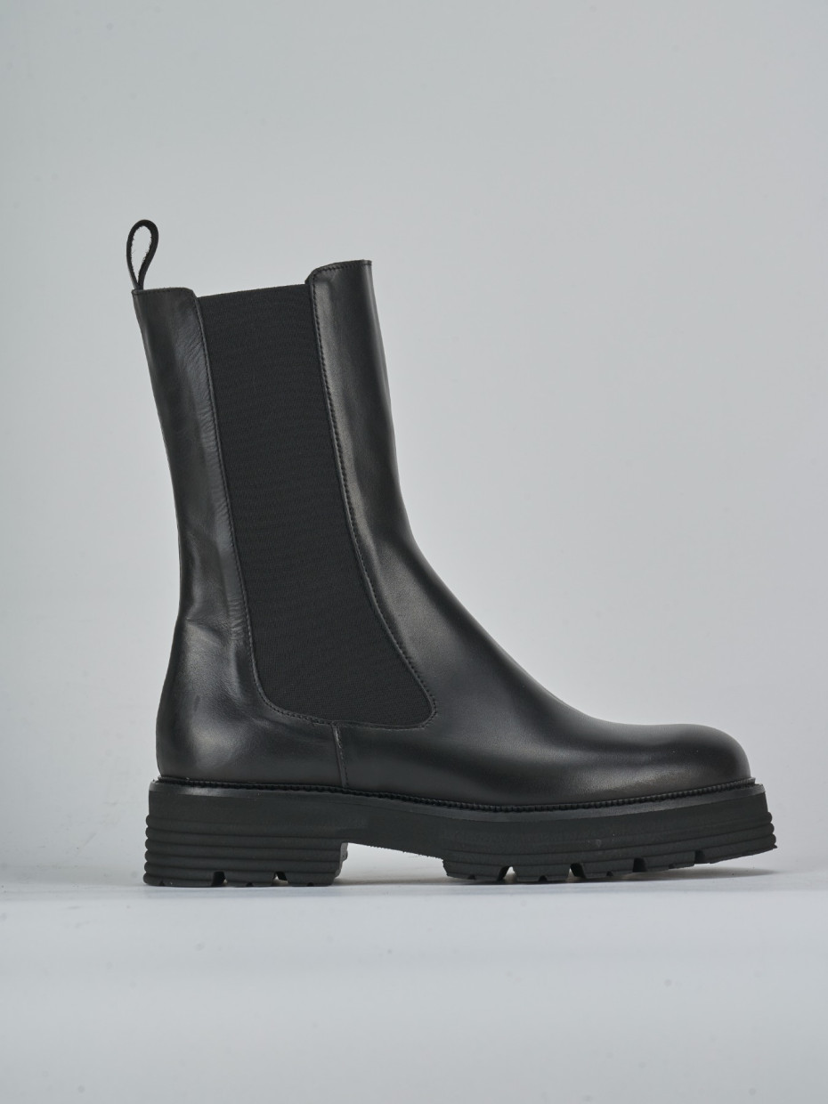 Botines de tacón bajo tacón 2 cm negro cuero
