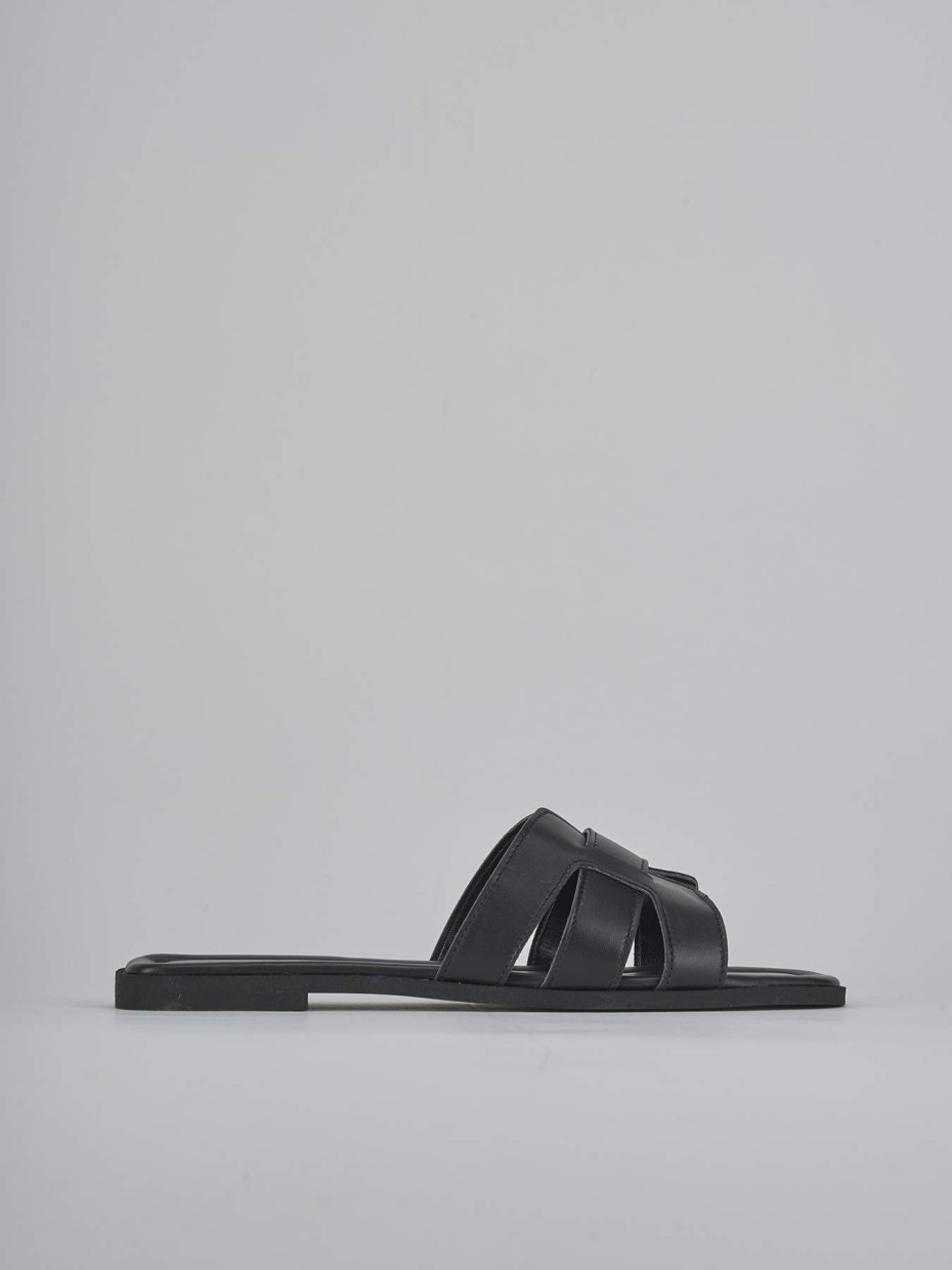 Mules tacón 1 cm negro cuero