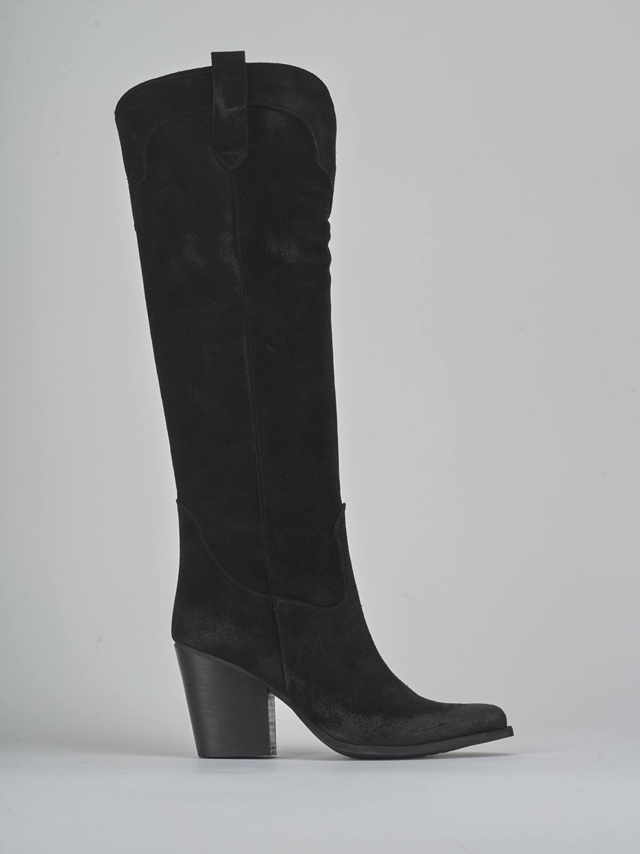 Botas de tacón alto tacón 7 cm negro ante