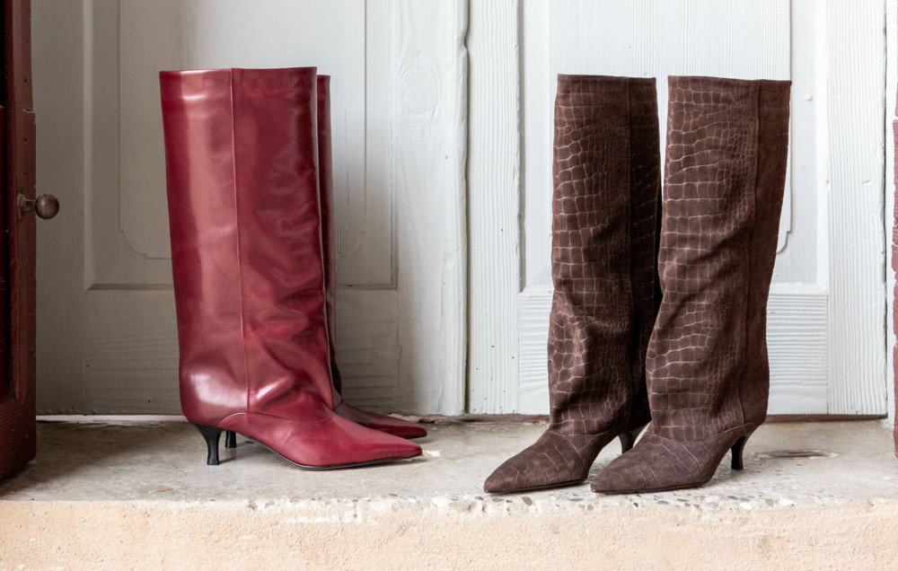 High heel boots heel 5 cm bordeaux leather