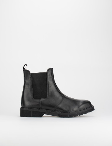 Botines de tacón bajo tacón 1 cm negro cuero