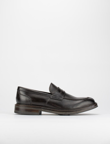 Mocasines tacón 1 cm marrón oscuro cuero