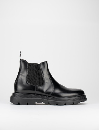 Botines tacón 1 cm negro cuero