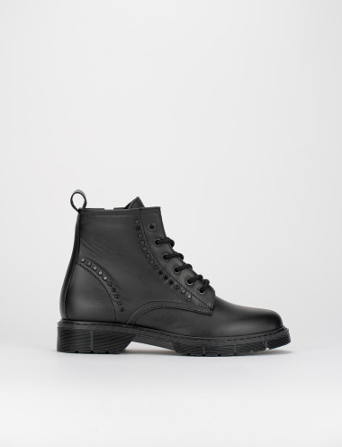 Botas militares tacón 2 cm negro cuero