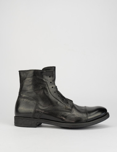 Botas militares tacón 2 cm negro cuero