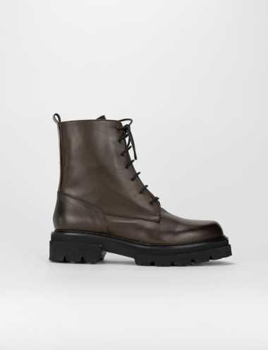 Botas militares tacón 3 cm marrón oscuro cuero