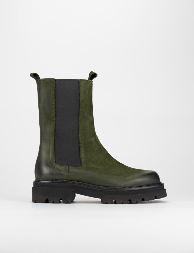 Botines de tacón bajo tacón 4 cm verde nobuk