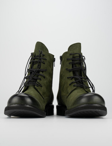 Botas militares tacón 3 cm verde nobuk