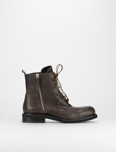 Botas militares tacón 3 cm marrón oscuro cuero