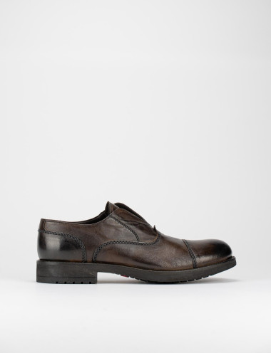 Zapatos de cordones tacón 1 cm marrón oscuro cuero