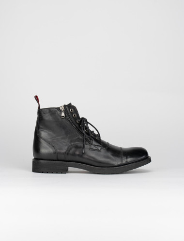 Botas militares tacón 2 cm negro cuero
