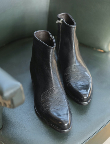 Ankle boots heel 1 cm black leather