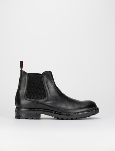 Botines tacón 1 cm negro cuero
