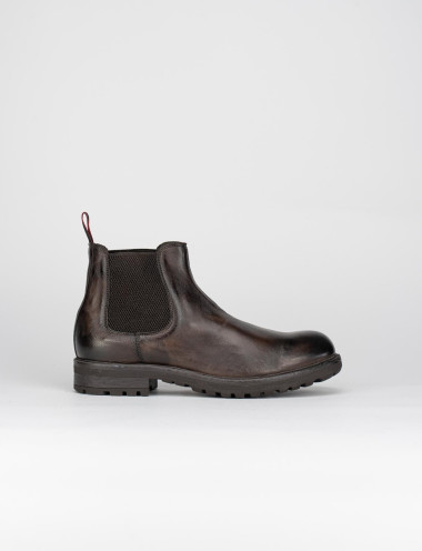Botines tacón 1 cm marrón oscuro cuero