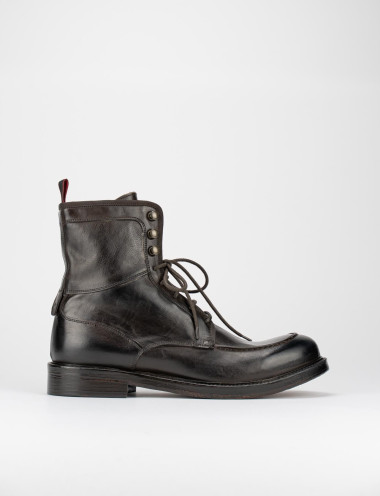 Botas militares tacón 1 cm marrón oscuro cuero