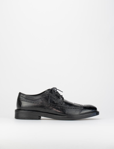Zapatos de cordones tacón 1 cm negro cuero