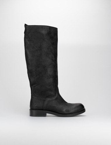 Botas de tacón bajo tacón 2 cm negro cuero