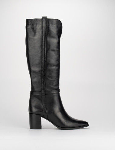 Botas de tacón alto tacón 8 cm negro cuero