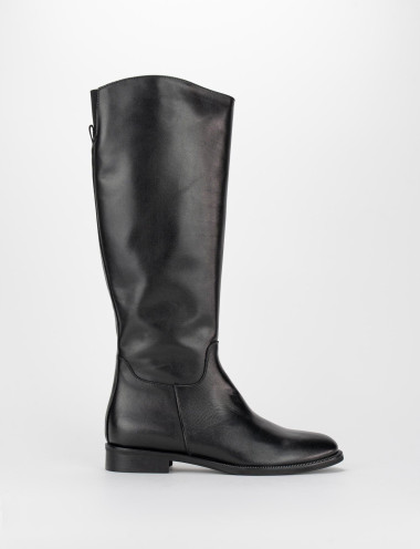 Botas de tacón bajo tacón 3 cm negro cuero
