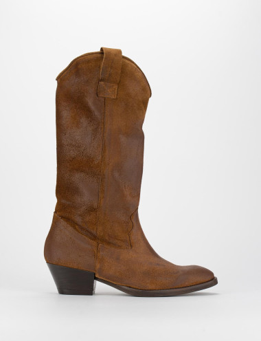 Botas de tacón bajo tacón 3 cm marrón ante