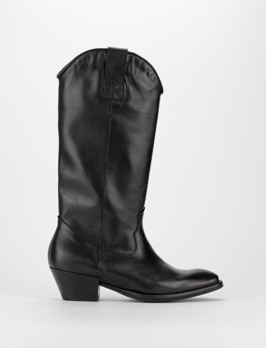 Botas de tacón bajo tacón 3 cm negro cuero