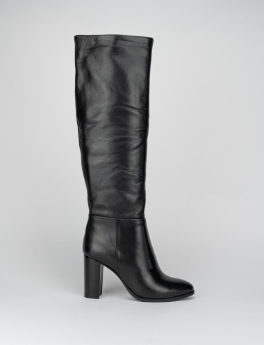 Botas de tacón alto tacón 9 cm negro cuero