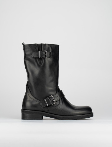 Botines de tacón bajo tacón 3 cm negro cuero