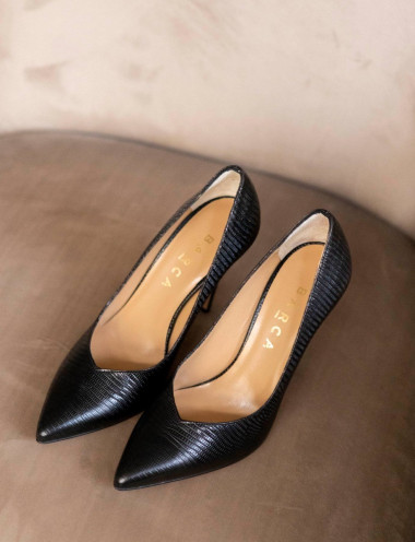 Zapatos de salón tacón 10 cm negro pitón