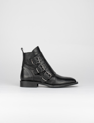 Botines de tacón bajo tacón 2 cm negro cuero