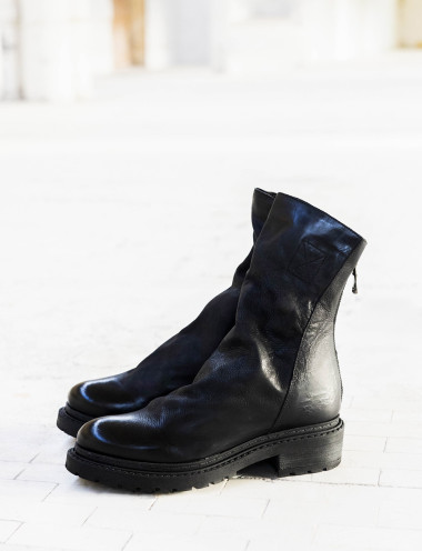 Botines de tacón bajo tacón 2 cm negro cuero