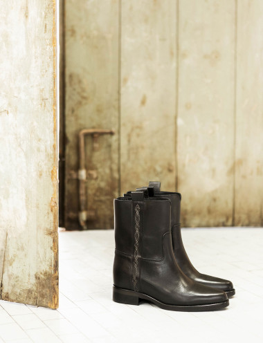 Botines de tacón alto tacón 5 cm negro cuero