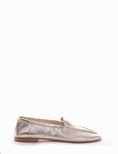 Mocasines tacón 1 cm oro laminado