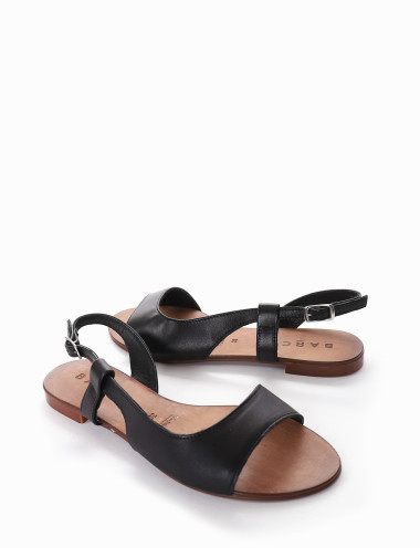 Sandalias de tacón bajo tacón 1 cm negro cuero