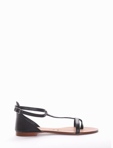 Chancletas tacón 1 cm negro cuero