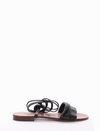 Sandalias de tacón bajo tacón 1 cm negro cuero