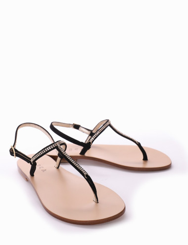 Flip flops heel 1 cm black suede