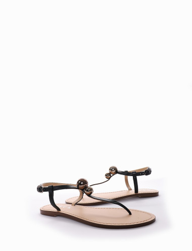 Chancletas tacón 1 cm negro cuero