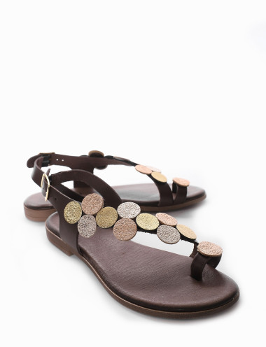 Chancletas tacón 1 cm marrón oscuro cuero