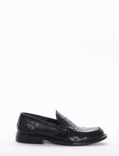 Mocasines tacón 2 cm azul cuero